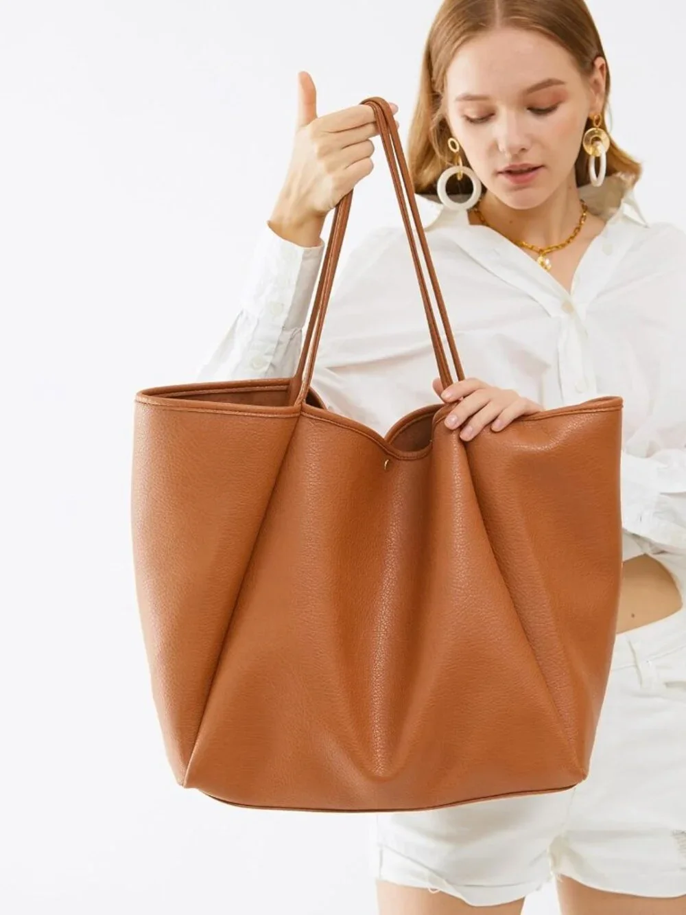 Oversized PU Leather Tote Bag for Women | Stylish Weekender Shopper Purse